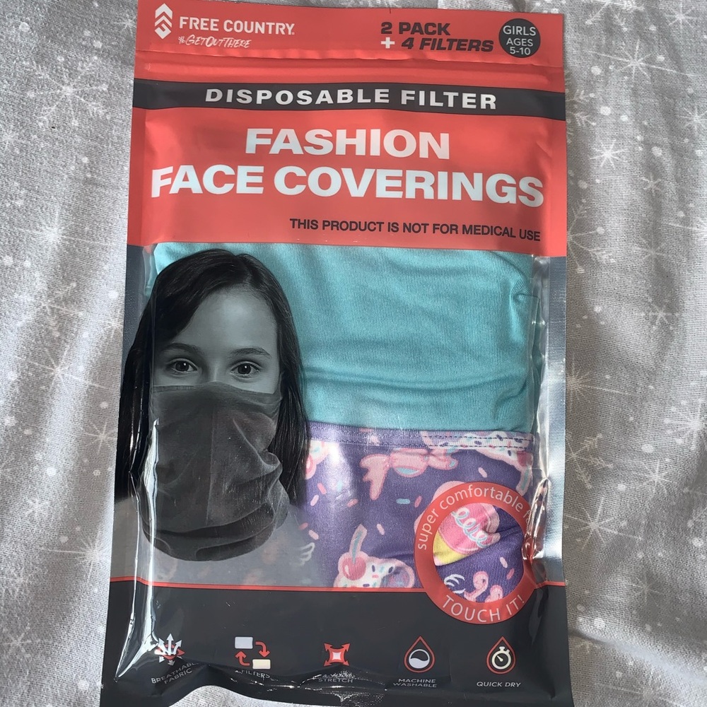 Girls Ages 5-10 face mask with filters 2 pack